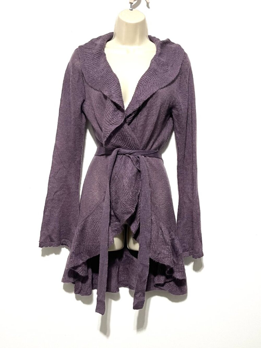 Twiggy Womens Ruffle Cardigan XL Mohair Purple Coquette Fairy Cottagecore Belted